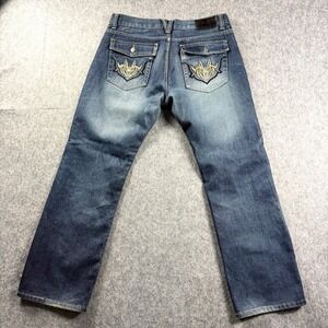 BB Gear Denim Distressed Jeans Mens 36x29‎ Straight Leg Y2K Embroidered vtg